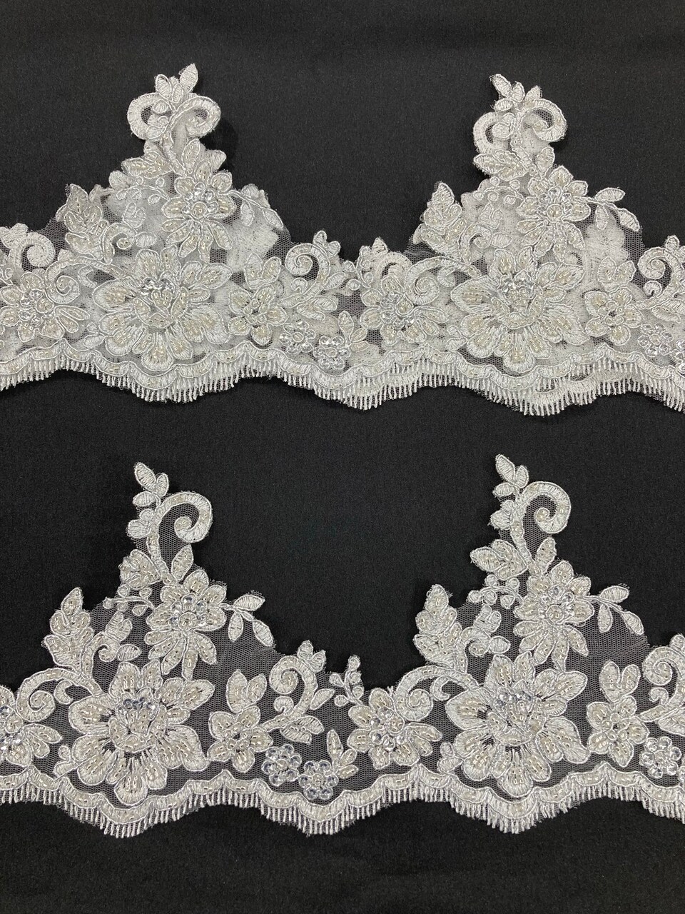 1 Yard 6" Wide Beaded & Corded Floral Lace Trimming Embroidered on 100% Polyester Net Mesh